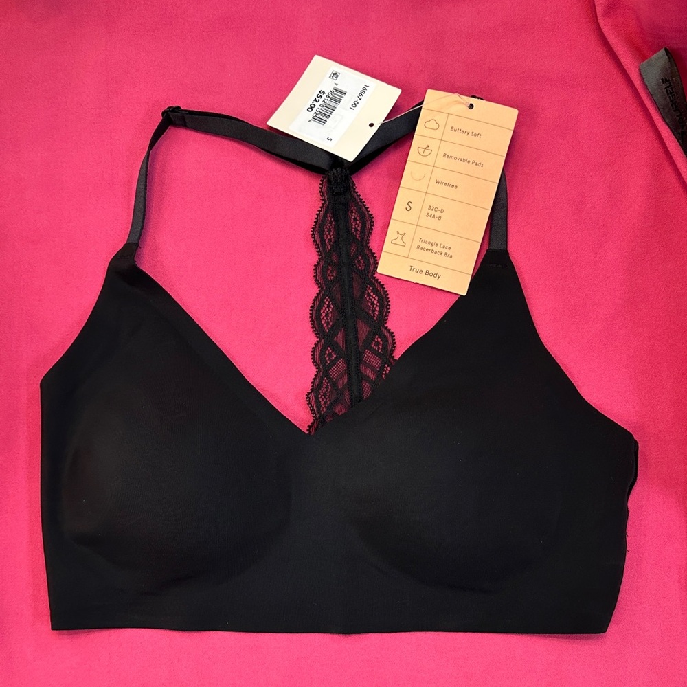 True & Co. Black Triangle Lace Racerback Bra size Small
